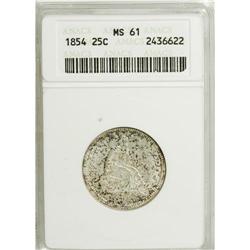 1854 25C Arrows MS61 ANACS. A well-defined and subtly