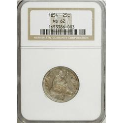 1854 25C Arrows MS62 NGC. A pleasing example of this t
