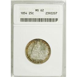 1854 25C Arrows MS62 ANACS. A die crack runs through e