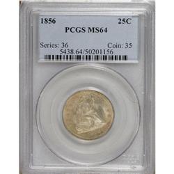 1856 25C MS64 PCGS. Medium gold toning lightens at the