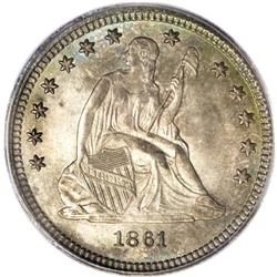 1861 25C MS65 PCGS. Type Two Obverse, with shield line