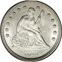 1875-CC 25C MS62 PCGS. A lovely frosty sheen emanates