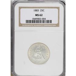 1883 25C MS62 NGC. This is a truly lovely Seated quart