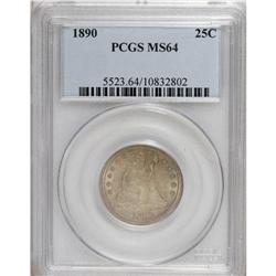 1890 25C MS64 PCGS. Choice and subtly lustrous beneath