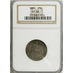 1880 25C PR64 NGC. Green, gold, magenta, and violet to