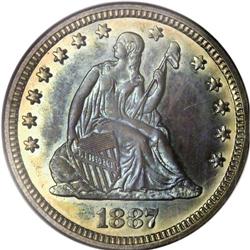 1887 25C PR66 NGC. The ocean-blue obverse center is fr