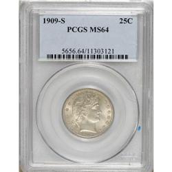1909-S 25C MS64 PCGS. Light tan-gray toning. Well stru
