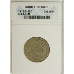 1913-S 25C --Cleaned--ANACS. Good 4 Details. This key d
