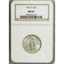 1927-D 25C MS65 NGC. A glowing silver-gray piece that