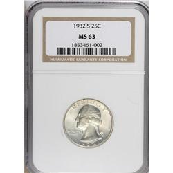 1932-S 25C MS63 NGC. This satiny key date quarter has