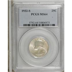 1932-S 25C MS64 PCGS. Well struck with creamy satin lu