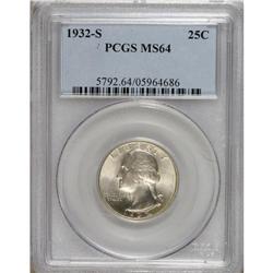 1932-S 25C MS64 PCGS. This key date quarter has vibran
