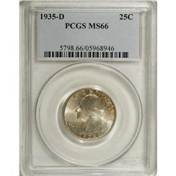 1935-D 25C MS66 PCGS. Mottled golden-brown dominates t