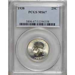 1938 25C MS67 PCGS. Glowing luster radiates from near-