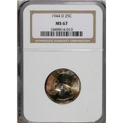 1944-D 25C MS67 NGC. Cherry-red, almond-gold, and slat