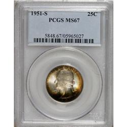 1951-S 25C MS67 PCGS. Gorgeous russet-brown toning dom