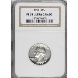 1955 25C PR68 Ultra Cameo NGC. Frosted motifs appear t