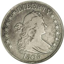 1806 50C Pointed 6, Stem--Cleaned--ANACS. VF20 Details