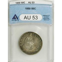 1850 50C AU53 ANACS. The luster is somewhat subdued, a