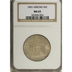 1855 50C Arrows MS65 NGC. Attractive dove-gray and gol
