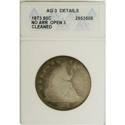 1873 50C Open 3, No Arrows--Cleaned--ANACS. AG3 Detail