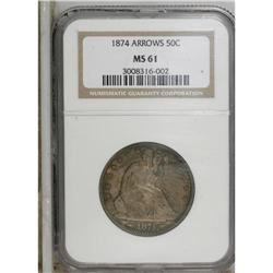 1874 50C Arrows MS61 NGC. This decisively struck and s