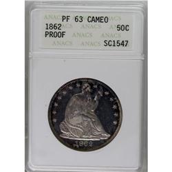 1862 50C PR63 Cameo ANACS. Flashy with distinct contra