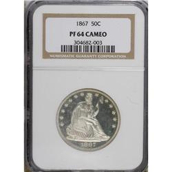 1867 50C PR64 Cameo NGC. Several hundred proof 1876 ha