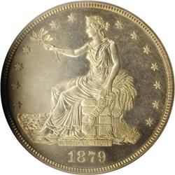 1879 T$1 PR64 Cameo PCGS. Medium lemon-gold and sky-bl