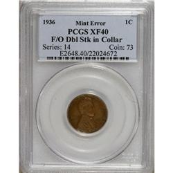 1936 1C Lincoln Cent--Flipover Double Strike in Collar