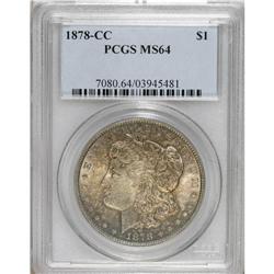 1878-CC S$1 MS64 PCGS. Lustrous surfaces display a med