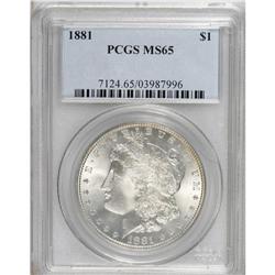 1881 S$1 MS65 PCGS. Booming luster sweeps this sharply