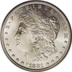 1881 S$1 MS66 PCGS. Nearly brilliant with flashy, coru