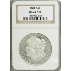 1881 S$1 MS64 Deep Mirror Prooflike NGC. Remarkably re