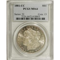 1881-CC S$1 MS64 PCGS. A whisper-thin veil of magenta