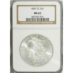 1881-CC S$1 MS65 NGC. Silver-gray surfaces exhibit jus