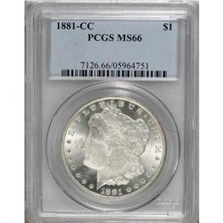 1881-CC S$1 MS66 PCGS. This MS66 Morgan yields a cameo