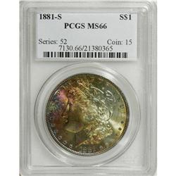 1881-S S$1 MS66 PCGS. Dramatic ruby-red, lemon, olive,