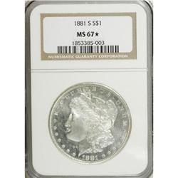 1881-S S$1 MS67 S NGC. Boldly impressed with delicate