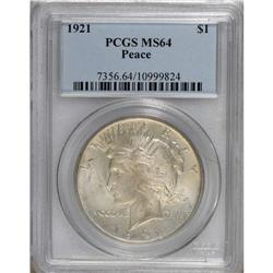 1921 S$1 MS64 PCGS. The high-relief 1921 Peace dollars