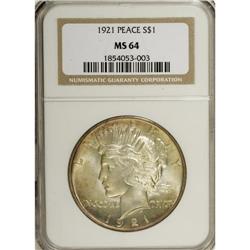 1921 S$1 MS64 NGC. Blazing luster enlivens each side o