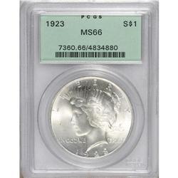 1923 S$1 MS66 PCGS. Light chestnut-gold and ice-blue t