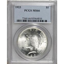 1923 S$1 MS66 PCGS. Untoned surfaces exhibit sharply s
