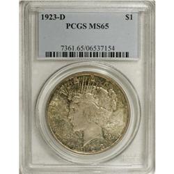 1923-D S$1 MS65 PCGS. Variegated golden-brown, aquamar