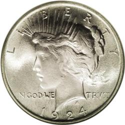 1924 S$1 MS67 NGC. Untoned and supremely lustrous, wit