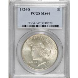 1924-S S$1 MS64 PCGS. Nice luster combines pleasing go