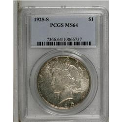1925-S S$1 MS64 PCGS. Beautifully variegated autumn-br