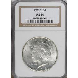 1925-S S$1 MS64 NGC. Highly lustrous and practically u