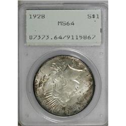1928 S$1 MS64 PCGS. Hazy pearl-gray and violet-russet
