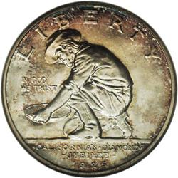 1925-S 50C California MS67 NGC. Champagne-red and cara